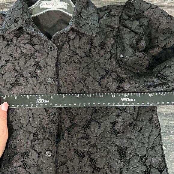 Petal And Pup Womens Top Small Floral Lined Dark Fairy Business Casual Sheer Slv - Picture 6 of 11